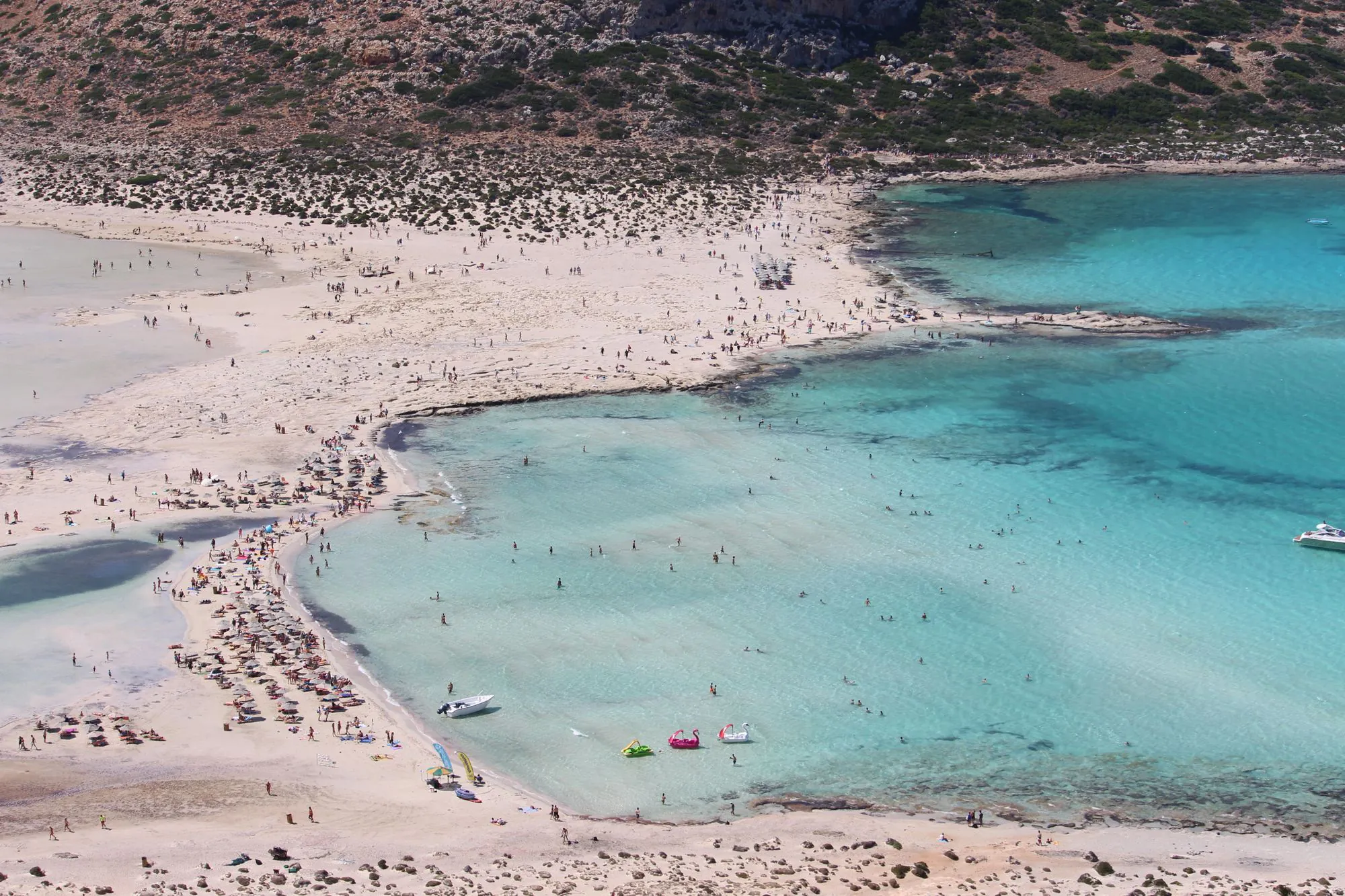 Shallow turquoise water and white sand at Balos lagoon in western Crete