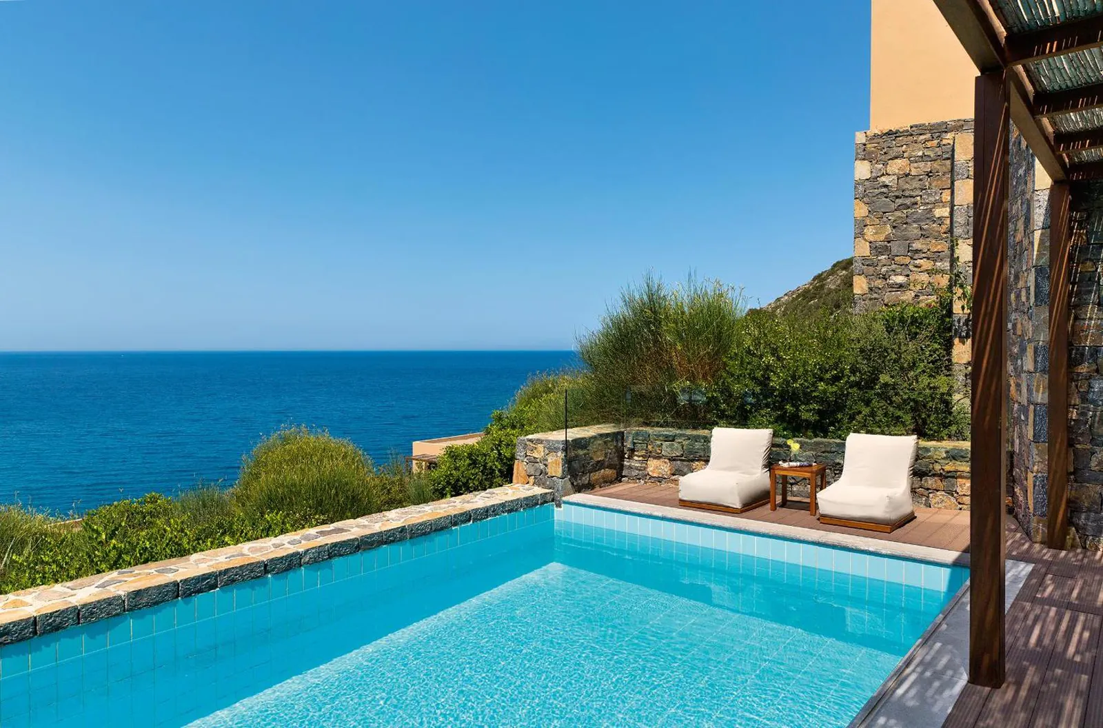 Private pool on a suite terrace looking straight out to sea