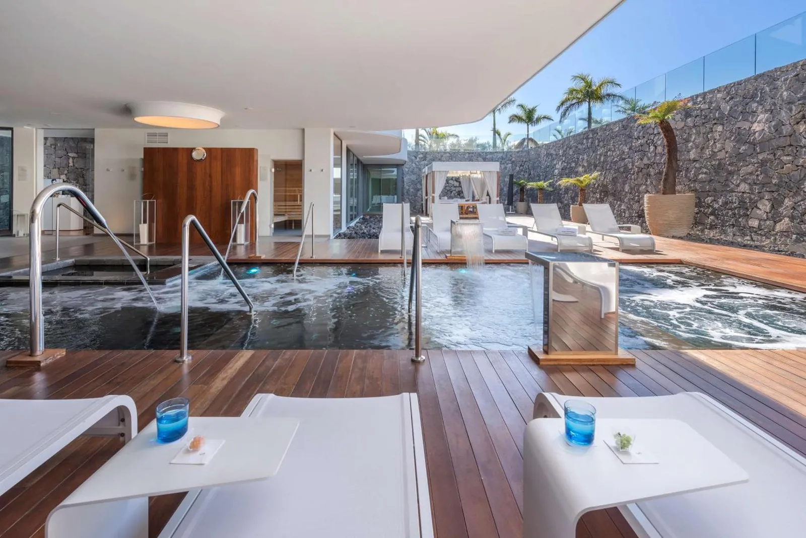 Spa pool with jets and a timber deck