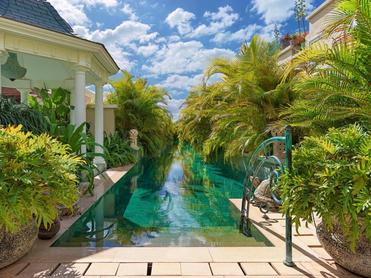 Long river pool channel between the River Villas at Royal River, Costa Adeje